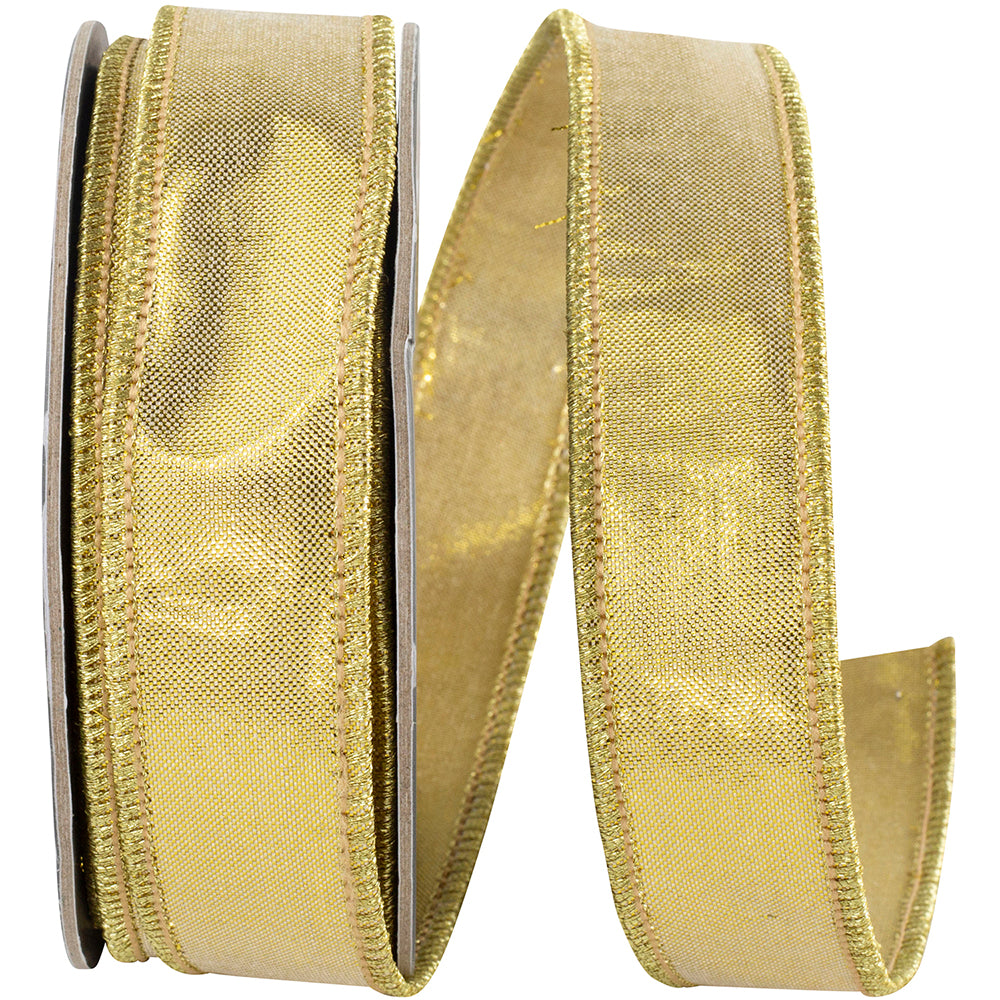 METALLIC WOVEN DELUXE DUPIONI TWO SIDED WIRED EDGE RIBBON