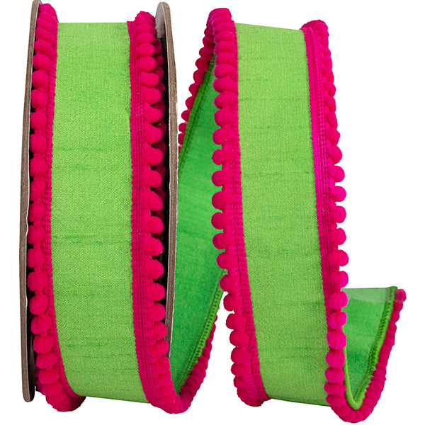 Pom Pom Mini Edge Trimming Dupioni Deluxe Wired Edge Ribbon