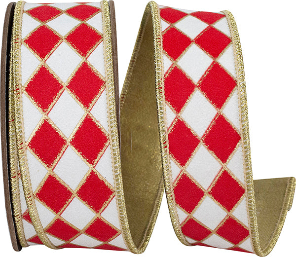 HARLEQUIN SOLID DIAMOND OUTLINE GILDED DELUXE WIRED EDGE RIBBON