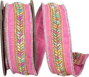Beaded Dupioni Glitter Wired Edge Ribbon