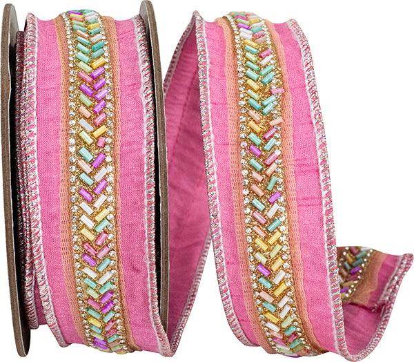 Beaded Dupioni Glitter Wired Edge Ribbon