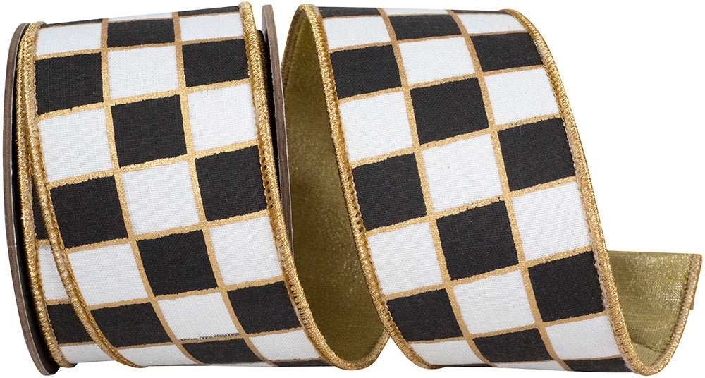 GILDED CHECK OUTLINED DELUXE METALLIC BACKED WIRED EDGE RIBBON