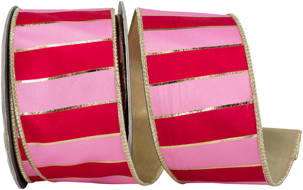 FUCHSIA STRIPED REGAL BARS DELUXE METALLIC BACKED WIRED EDGE RIBBON