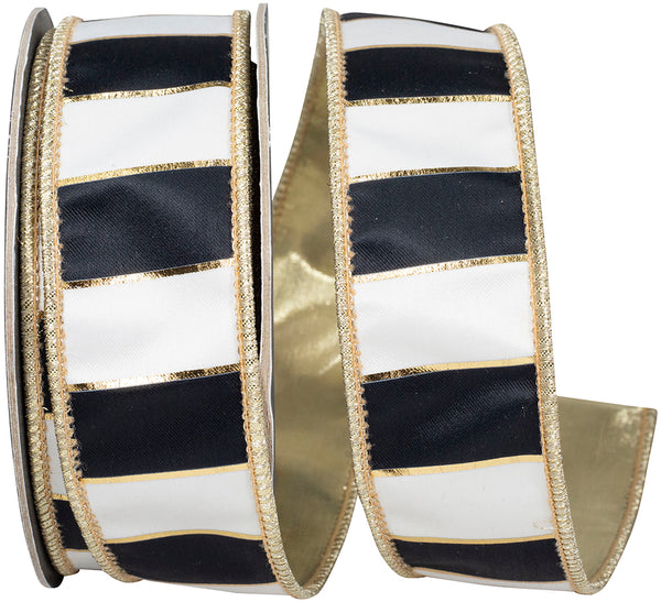 BLACK STRIPED REGAL BARS DELUXE METALLIC BACKED WIRED EDGE RIBBON
