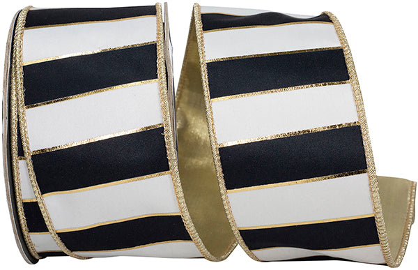 Striped Regal Bars Deluxe Metallic Backed Wired Edge Ribbon