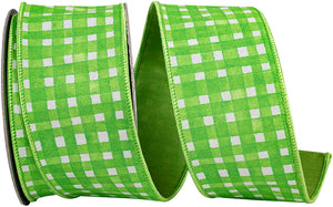 GREEN WATERCOLOR CHECK DELUXE DUPIONI BACKED WIRED EDGE RIBBON