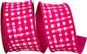 PINK WATERCOLOR CHECK DELUXE DUPIONI BACKED WIRED EDGE RIBBON