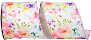 Watercolor Flowers Deluxe Fused Wired Edge Ribbon