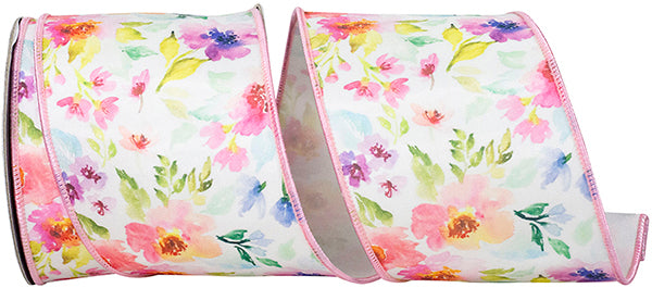 Watercolor Flowers Deluxe Fused Wired Edge Ribbon