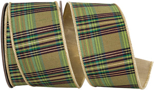 Willow Plaid Fused Metallic Dupioni Backed Wired Edge Ribbon