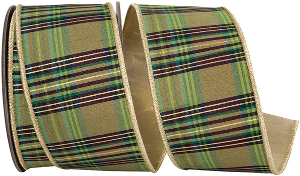 Willow Plaid Fused Metallic Dupioni Backed Wired Edge Ribbon
