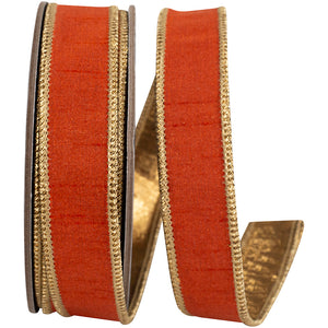 1" Dupioni Shimmer Fused Copper Metallic Backed Wired Edge Ribbon