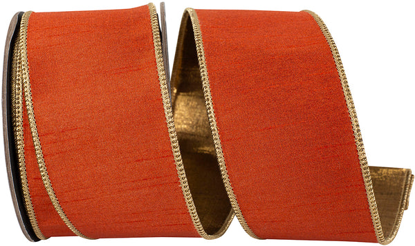 2.5" Dupioni Shimmer Fused Copper Metallic Backed Wired Edge Ribbon