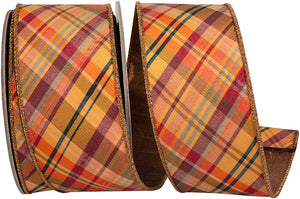 2.5" Tierra Tonal Diagonal Plaid Fused Metallic Backed Wired Edge Ribbon