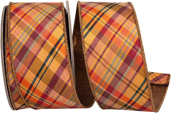 2.5" Tierra Tonal Diagonal Plaid Fused Metallic Backed Wired Edge Ribbon