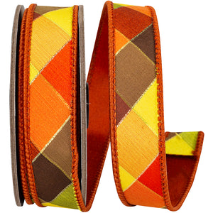 1" Tierra Sparkle Diagonal Check Fused Backed Wired Edge Ribbon
