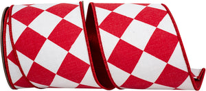 4" Red Grand Diamond Metallic Dupioni Backed Wired Edge Ribbon
