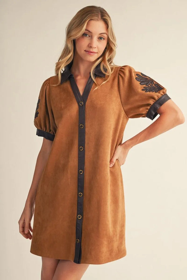 Suede Button Down Mini Dress