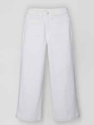 White High Rise Patch Pocket Wide Leg Jean