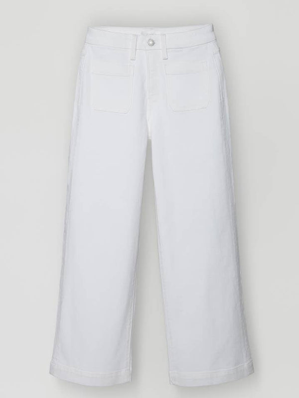 White High Rise Patch Pocket Wide Leg Jean