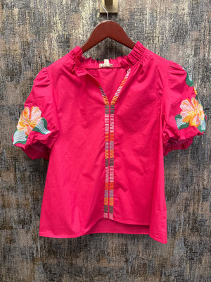 Fuschia Embroidered Top