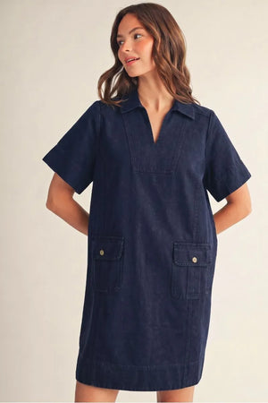 Garment Washed Casual Shift Mini Dress