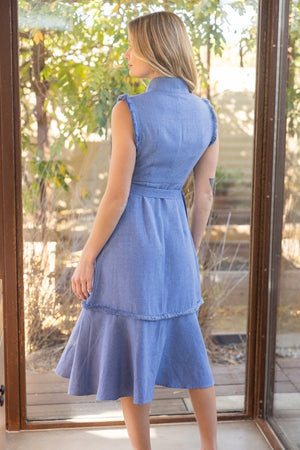 Sleeveless Button Down Denim Midi Dress