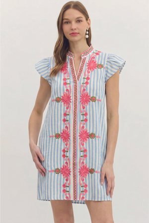 Flutter Sleeve Floral Embroidery Detail Dress