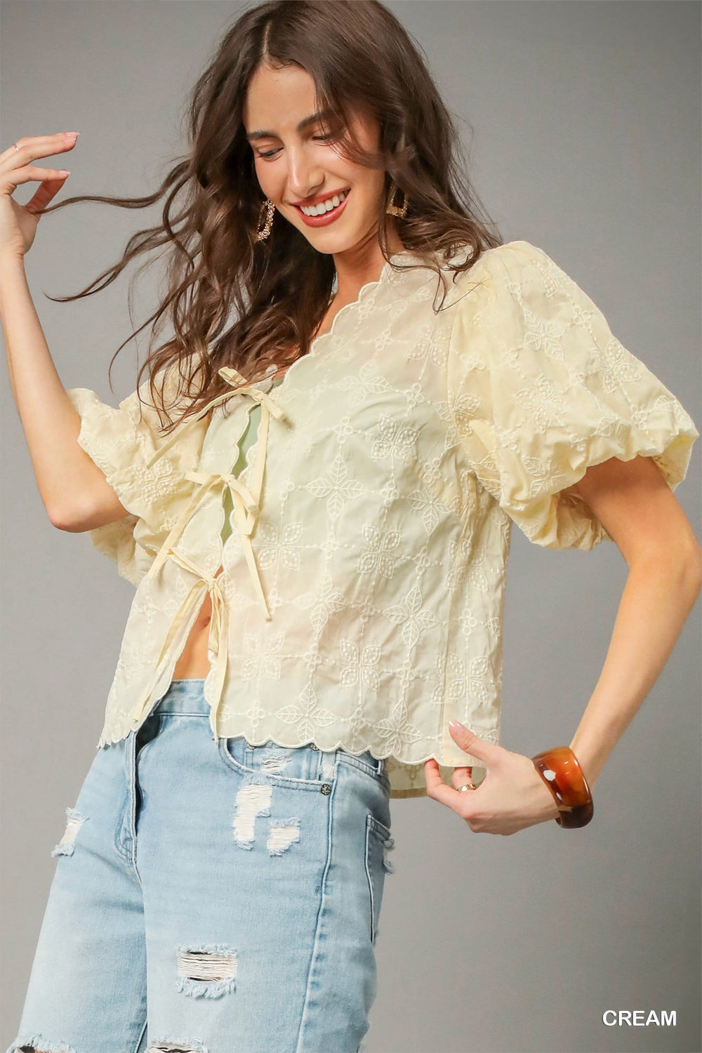 Vintage Eyelet Tie-Front Blouse