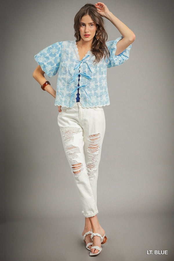 Vintage Eyelet Tie-Front Blouse