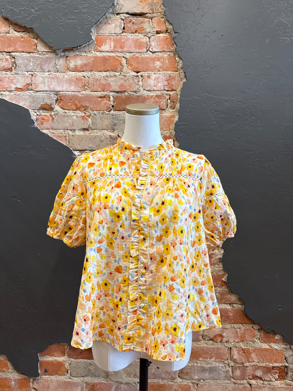 Floral Watercolor Pintuck Blouse