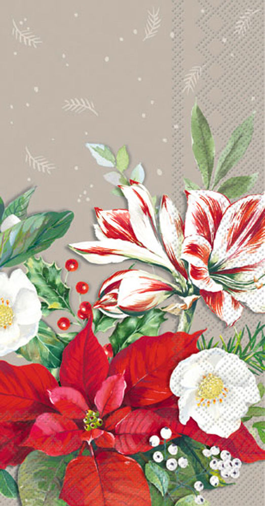 Christmas Florals Guest Towel Grey
