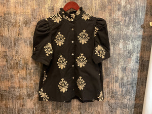 Black Block Print Top
