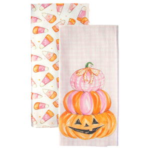 Pink Candy Corn Tea Towels Set of 2