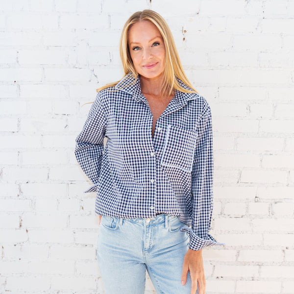 Caryn Lawn Fringe Lawn Top Navy
