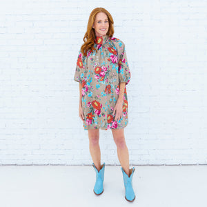 Caryn Lawn Ryan Bow Dress Khaki Floral