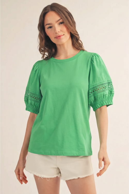 Lace Puff Solid Top