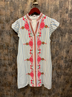 Flutter Sleeve Floral Embroidery Detail Dress