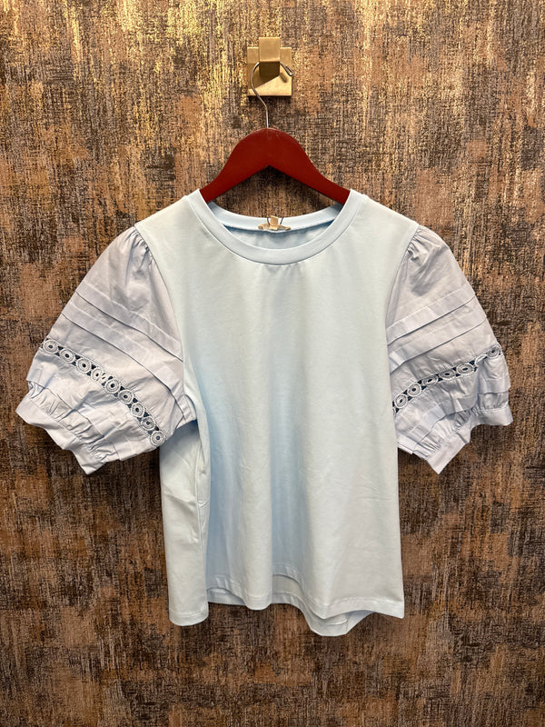 Lace Puff Solid Top