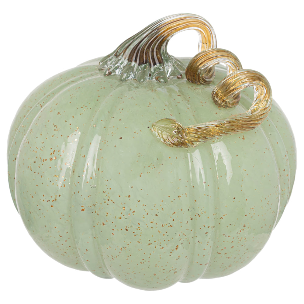 Seafoam & Gold Speckled Glass Pumpkin Large