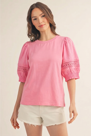 Lace Puff Solid Top