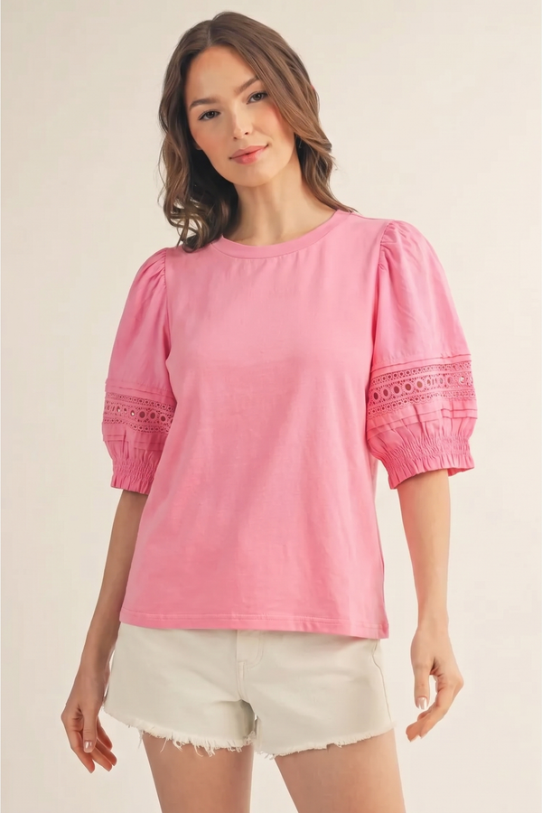 Lace Puff Solid Top