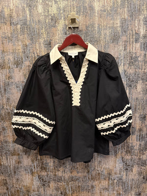 Ric Rac Puff Sleeve Top