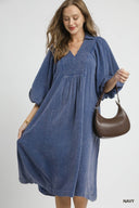 Smocked Mineral Wash Midi Dress