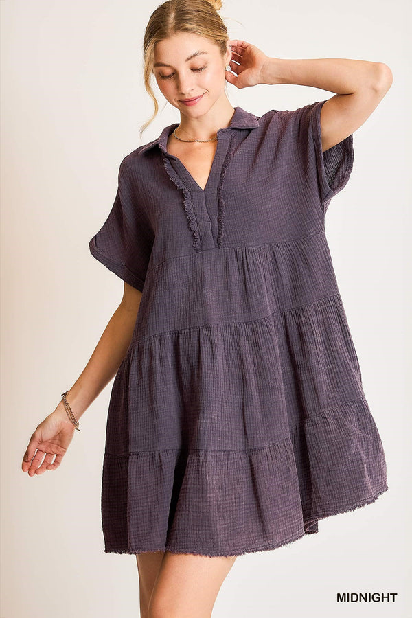Mineral Wash Tiered Babydoll Mini Dress