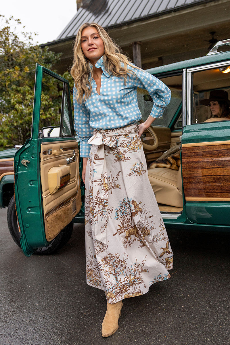 House of MBR Maple Field & Feather Brady Wrap Maxi Skirt