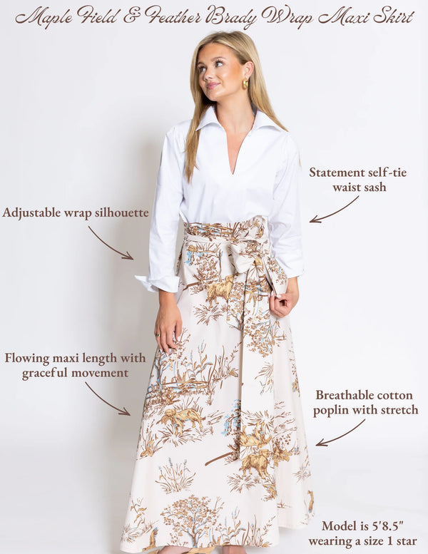 House of MBR Maple Field & Feather Brady Wrap Maxi Skirt