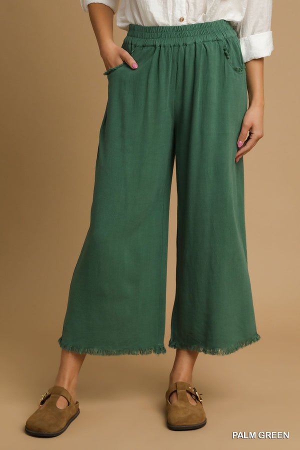 Frayed Hem Wide-Leg Pants