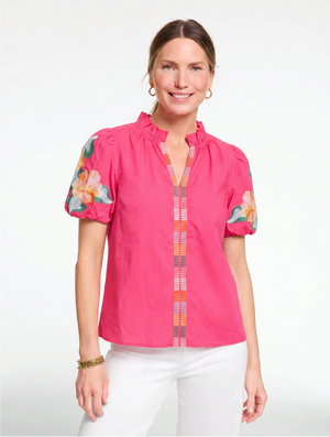 Fuschia Embroidered Top