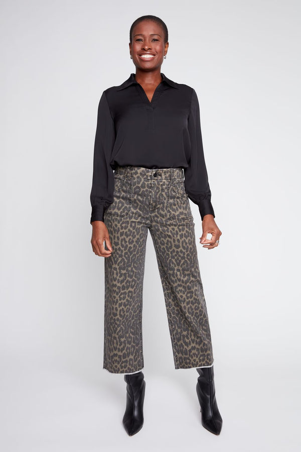 Renuar Wide Leg Cropped Denim Pants - Leopard